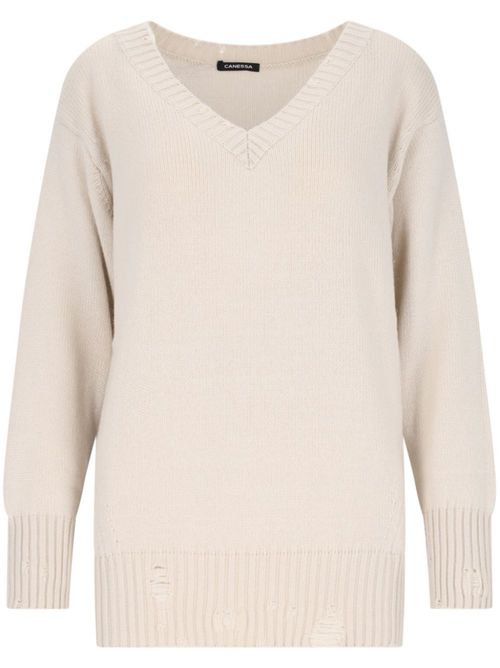Destroyed-detailing sweater - Neutrals