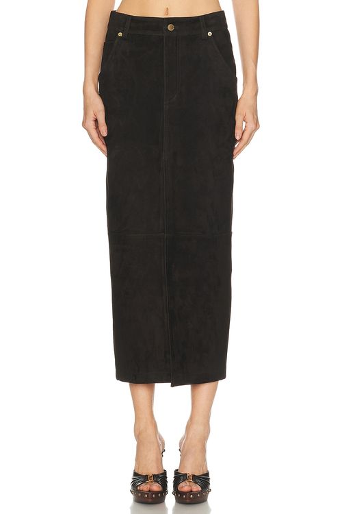 DARKPARK Erika Leather Suede Skirt in Dark Brown - Chocolate. 24 also