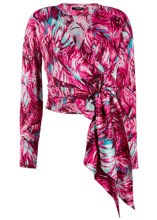 Printed Silk-satin Wrap Blouse - Multi Print - 38 (UK10 / S)