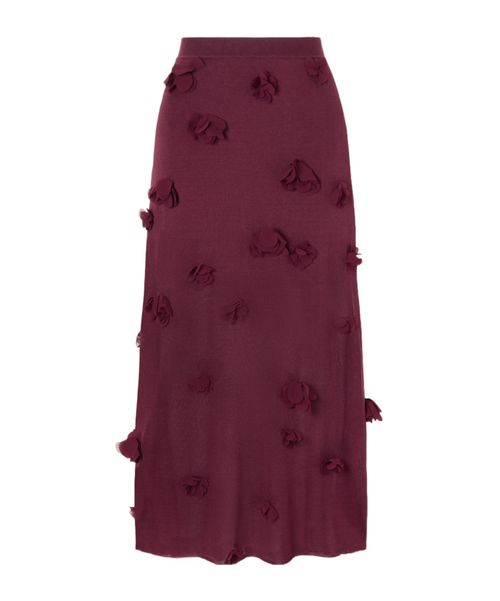 3D Floral Appliqué Knitted Midi Skirt