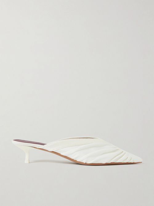 Maia Velvet-trimmed Ruched Cady Mules - Ivory