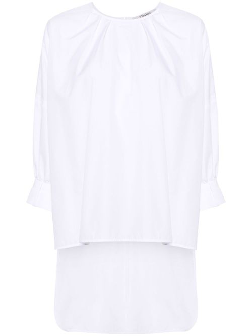 Pleated crew-neck blouse - White