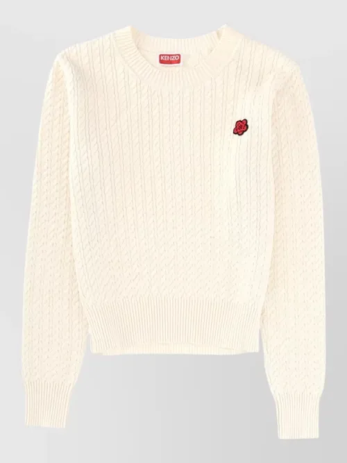 Kenzo - cable knit crew neck sweater ribbed tri