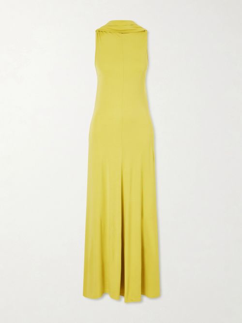 Solina Cowl Open-back Cape-effect Satin-jersey Maxi Dress - Yellow