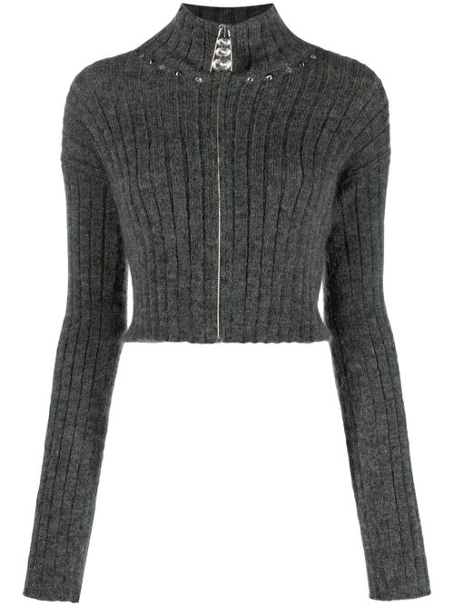 Stud-embellished zip-up cardigan - Grey