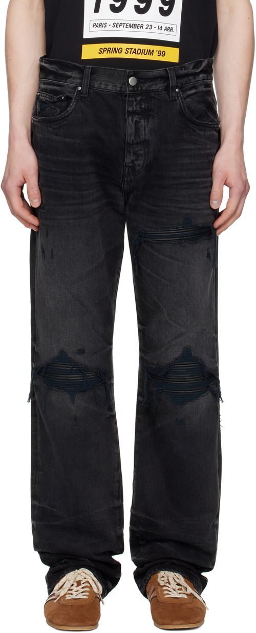 Black Leather Straight MX1 Jeans