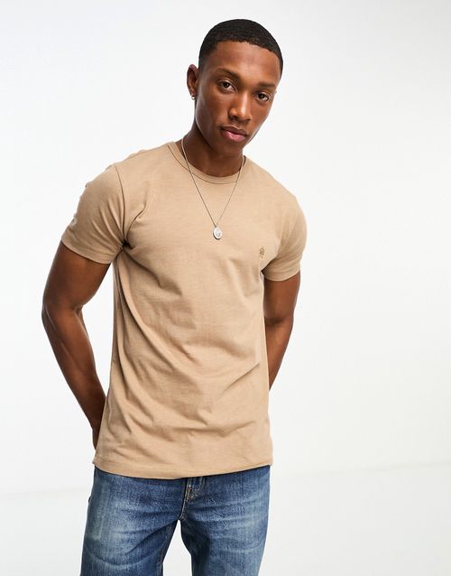 Crew neck t-shirt in camel melange-Neutral