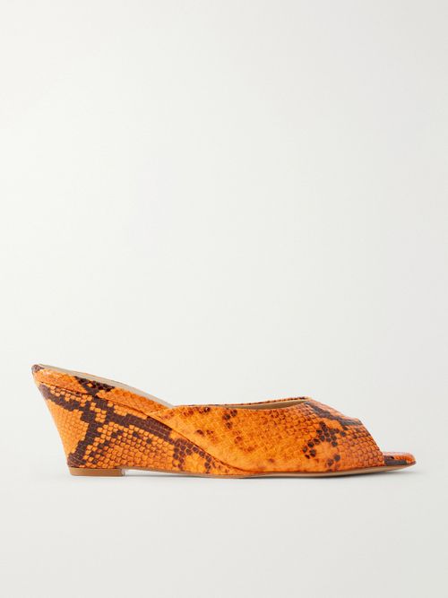The Kit Snake-effect Leather Mules - Animal Print