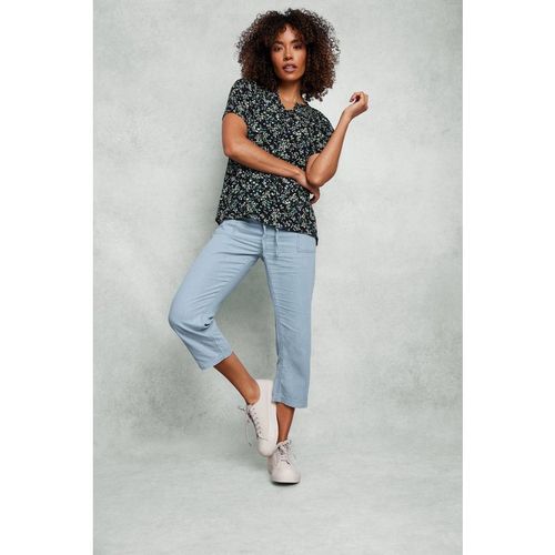 M&Co Women's Light Wash Drawstring Cropped Trousers in Light Blue