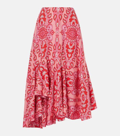 Paisley asymmetric cotton midi skirt
