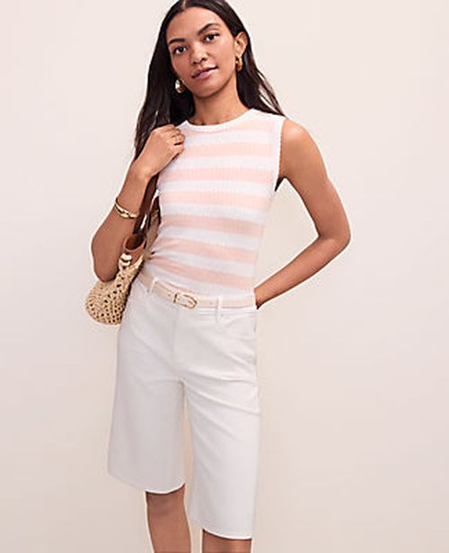 Ann Taylor Weekend Striped Pointelle Tank