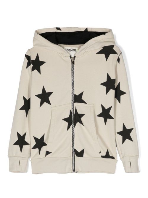 Star-print zipped cotton hoodie - Grey