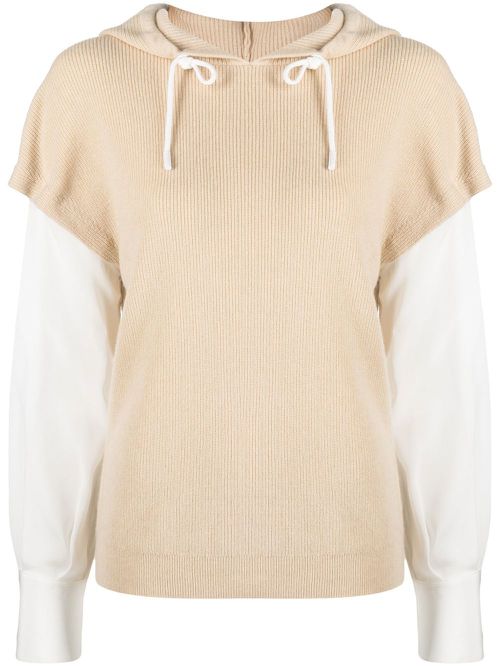 Short-sleeve drawstring hoodie - Neutrals