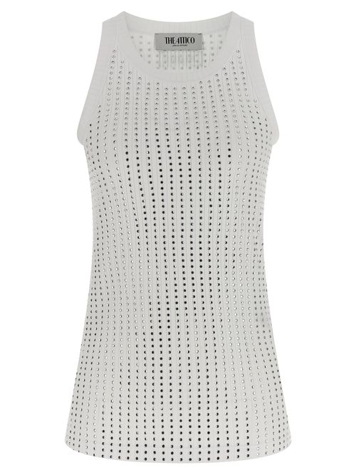 Rhinestone-Embellished Cotton Tank Top — White