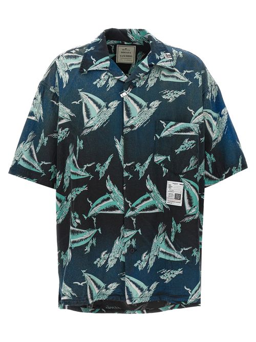 Sailboat-Print Rayon Shirt — Navy