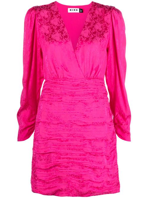 V-neck satin-jacquard minidress - Pink