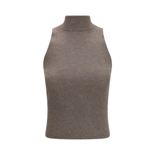 Cashmere Ribbed Knit Tank Top — Brown