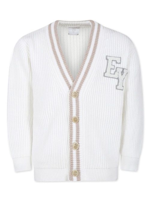 Logo-appliqué cotton-knit cardigan - White