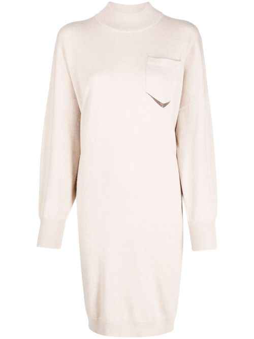 Stud-detail cashmere knitted dress - Neutrals