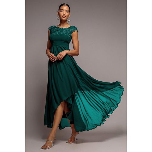 Goddiva Crochet & Pleated Top High Low Maxi - Emerald