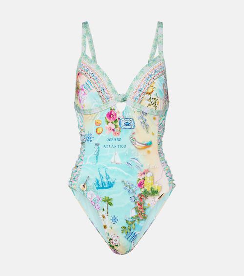 Embellished printed swimsuit