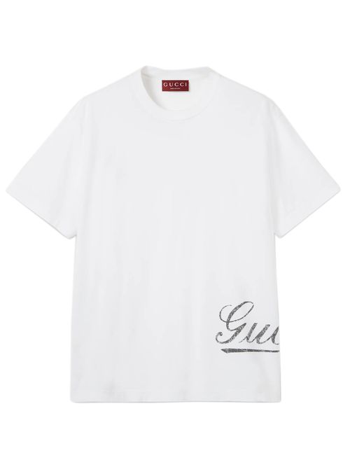 Script Logo Print Crewneck T-Shirt with Short Sleeves