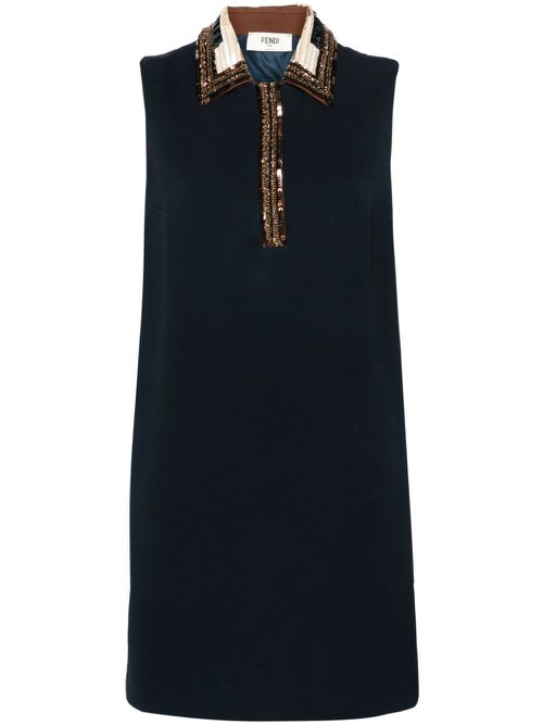 Sequined-trim polo minidress - Blue