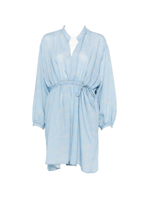 Wool-Feel Flowing Print Dress for Women with V-Neck, Drawstring Waist & Pockets