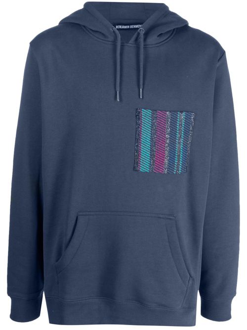 Striped-patch organic-cotton hoodie - Blue