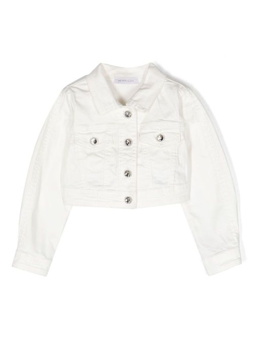 Crystal-buttons denim jacket - White