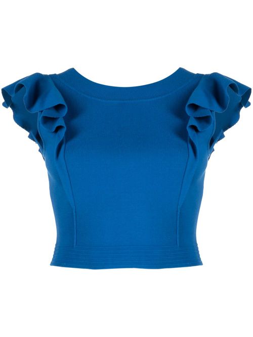 Ruffled crop knitted top - Blue