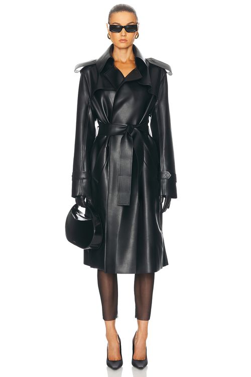 Norma Kamali Double Breasted Trench Coat in Black - Black.  M also in