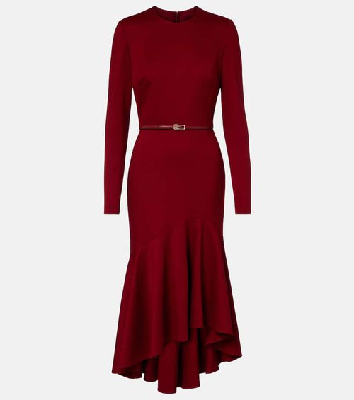 Belted tiered midi dress