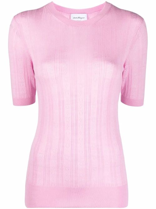 Gancini-Pattern Ribbed Knit Sweater — Pink