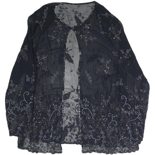 Womens Black Embroidered Beaded Sheer Jacket L Woven Elegant Detailed