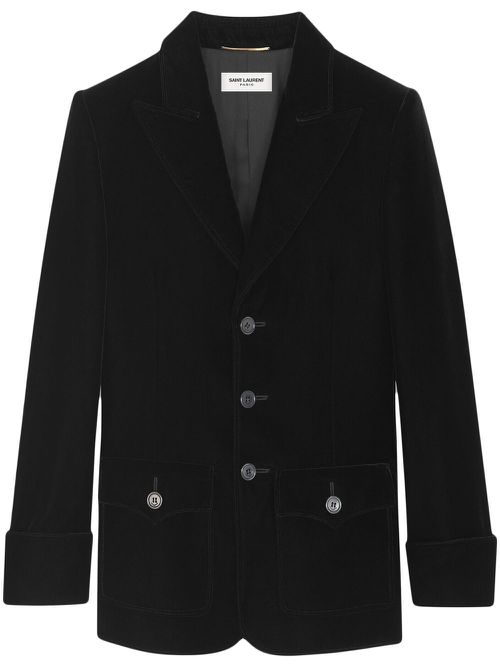 Single-breasted velvet jacket - Black
