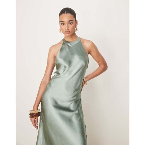 Y.A.S Womens high neck satin maxi dress in soft green