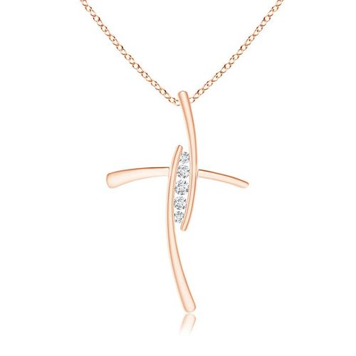 Angara 2.4 MM Lab-Grown Grooved Five Stone Diamond Bypass Cross Pendant in 18K Rose Gold