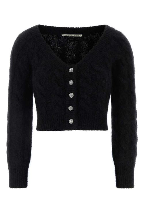 Crystal-Embellished Mohair Cardigan — Black