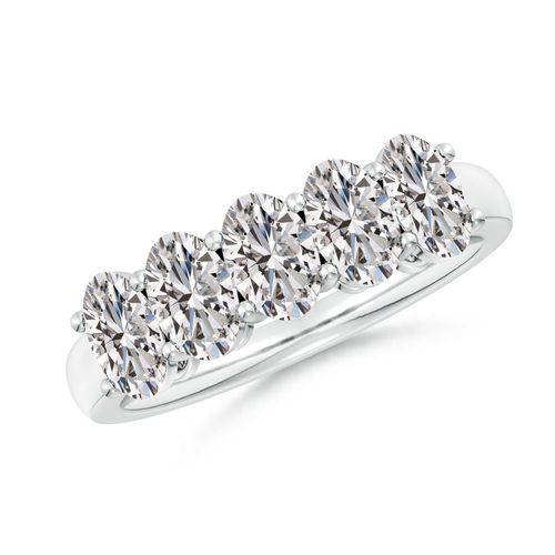Angara 2.15 Carats Prong-Set Oval Diamond Five Stone Wedding Ring in Platinum