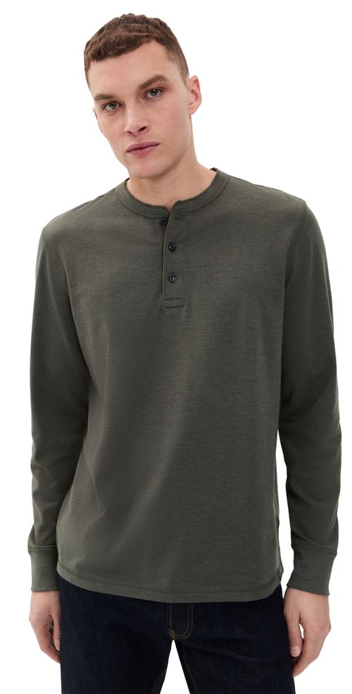 Long Sleeve Waffle Henley Night Rock