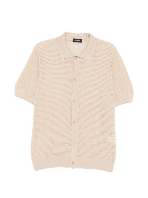 Knit Shirt with Button Closure and Ribbed Cuffs for Men