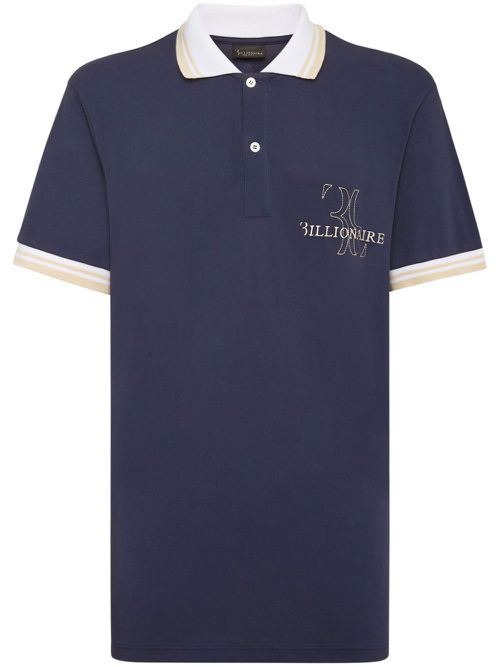 Logo-embroidered cotton polo shirt - Blue