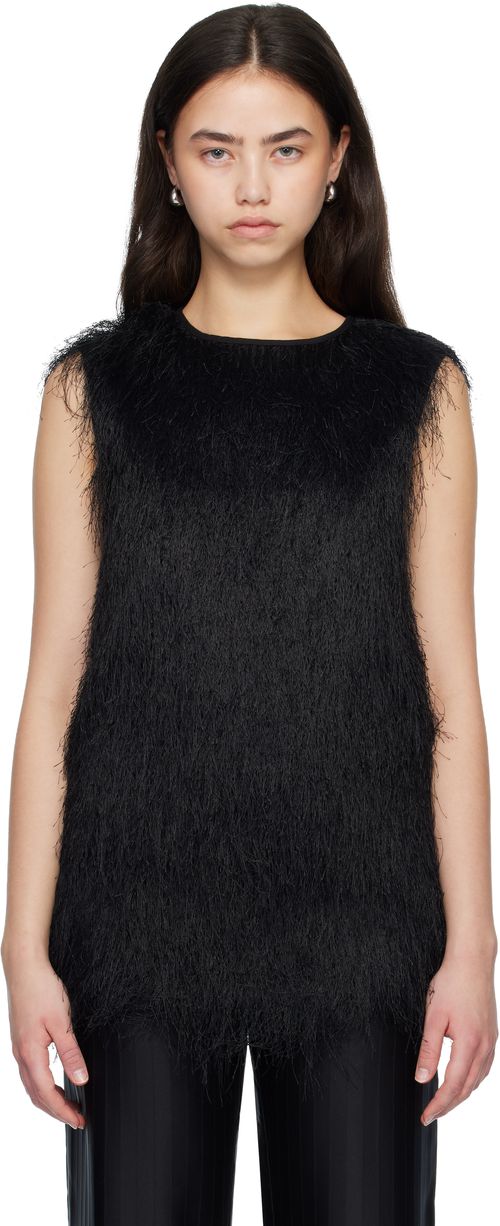 Black YASMIN Fringed Top