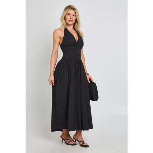 Boohoo Women's Cotton Poplin Halter Neck Pleated Midi Dress in Black