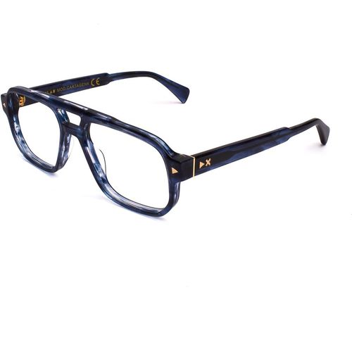 XLAB Unisex Cartagena Montature da vista Acetato Blu striato Squadrata Demo