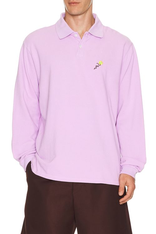 Vowels Long Sleeve Pique Polo in Lavender - Lavender. 1 also