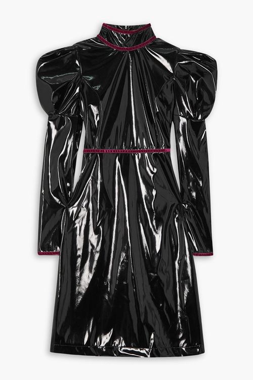 Tate velvet-trimmed vinyl dress - Black - US 2