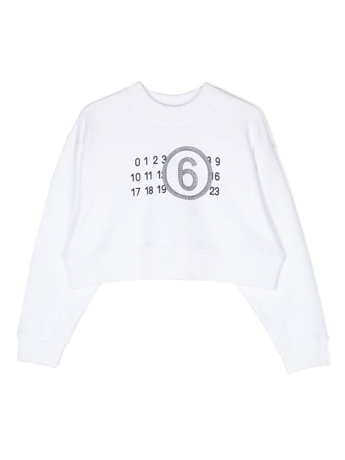 Numbers-print cropped sweatshirt - White