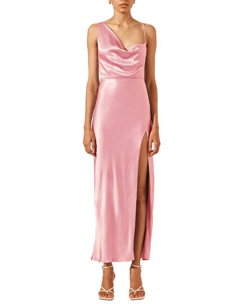 La Lune Draped Side Split Midi Dress